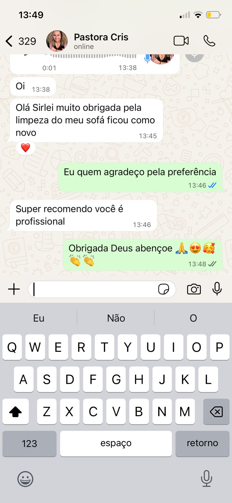 Depoimento Pastora Cris no WhatsApp
